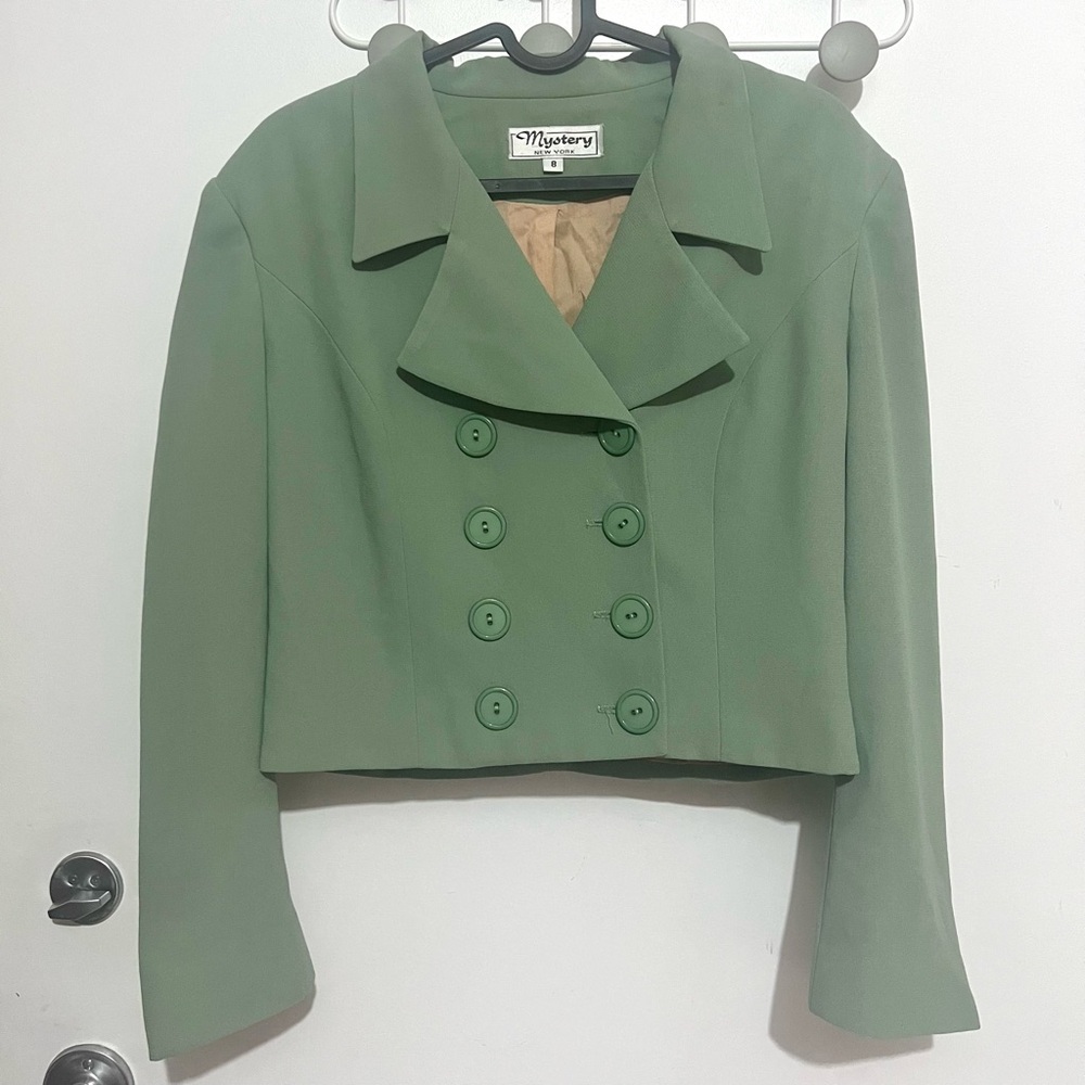 Vintage Sage Double-Breasted Blazer